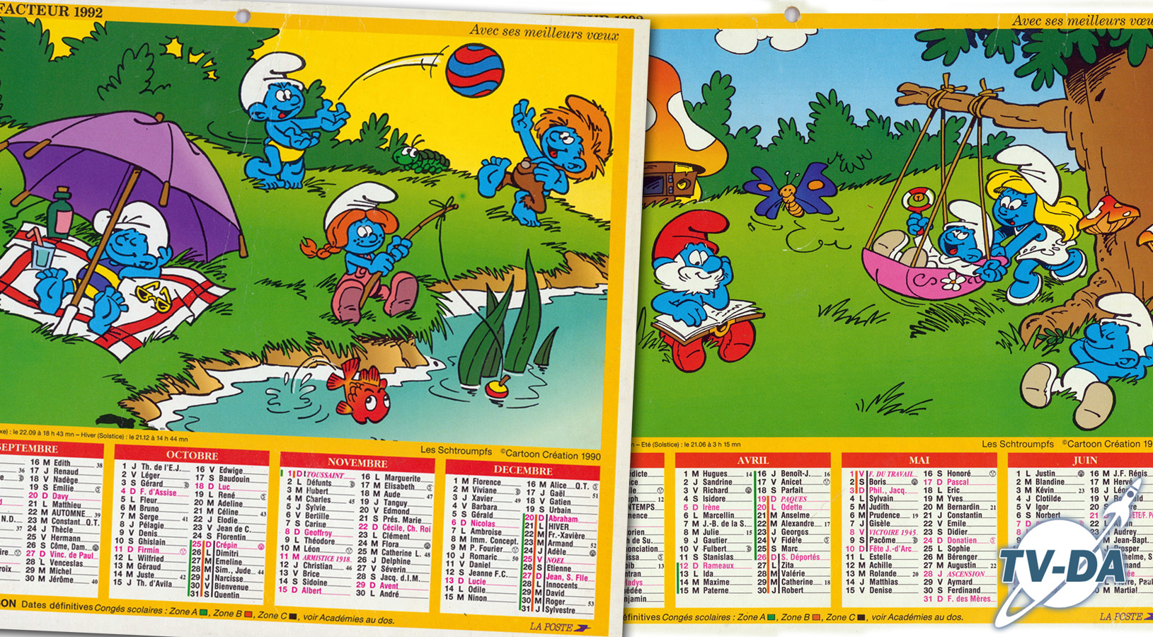 almanach calendrier ptt les schtroumpfs 1992