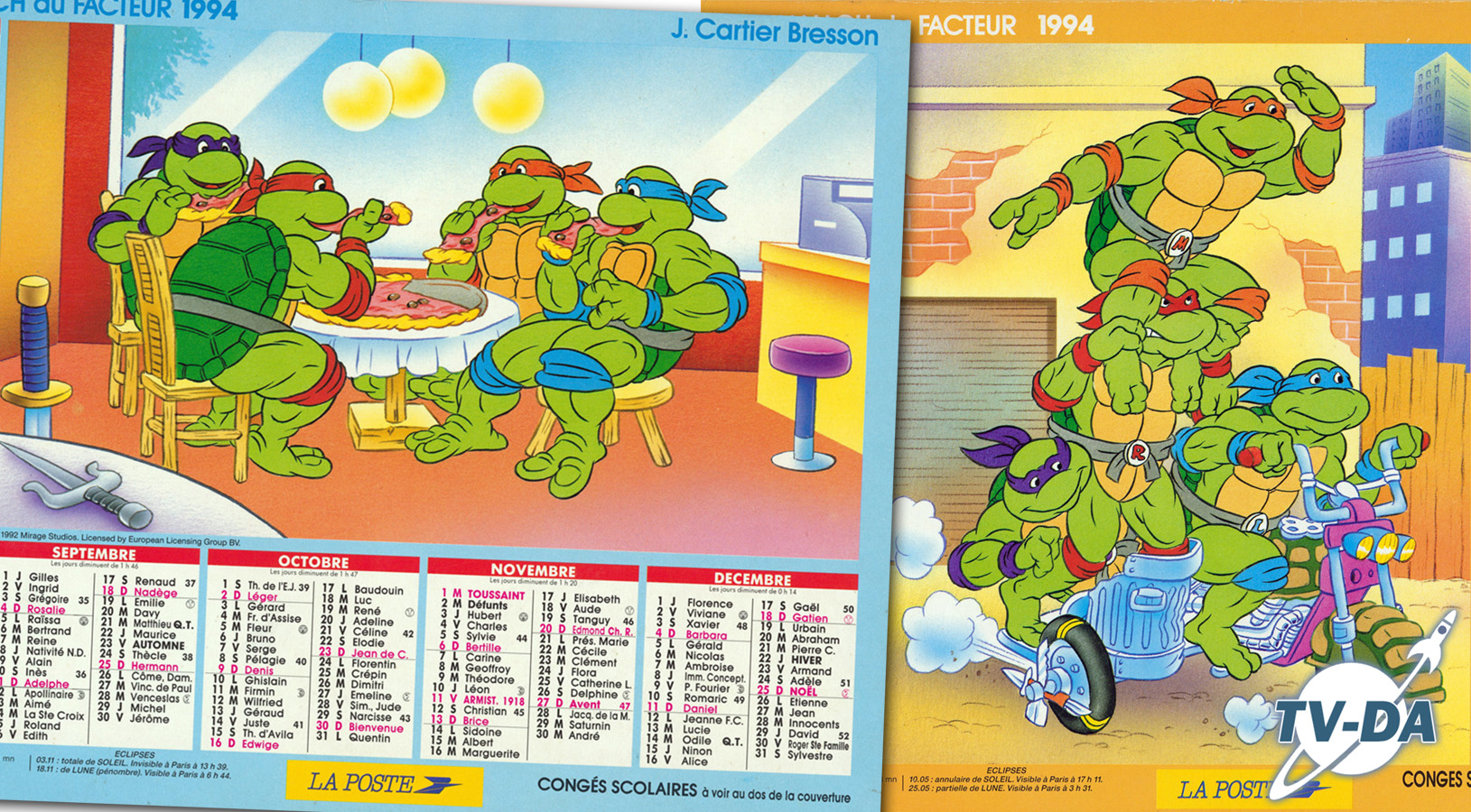 almanach calendrier ptt les tortues ninja 1994